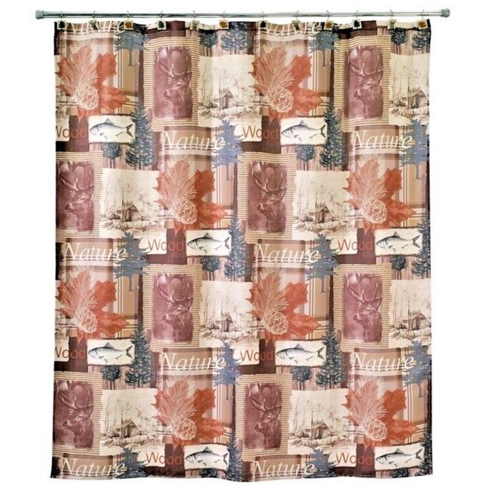 Avanti Nature Walk Shower Curtain Cloth Fabric Cabin Lodge Camp Rustic Bear Dear